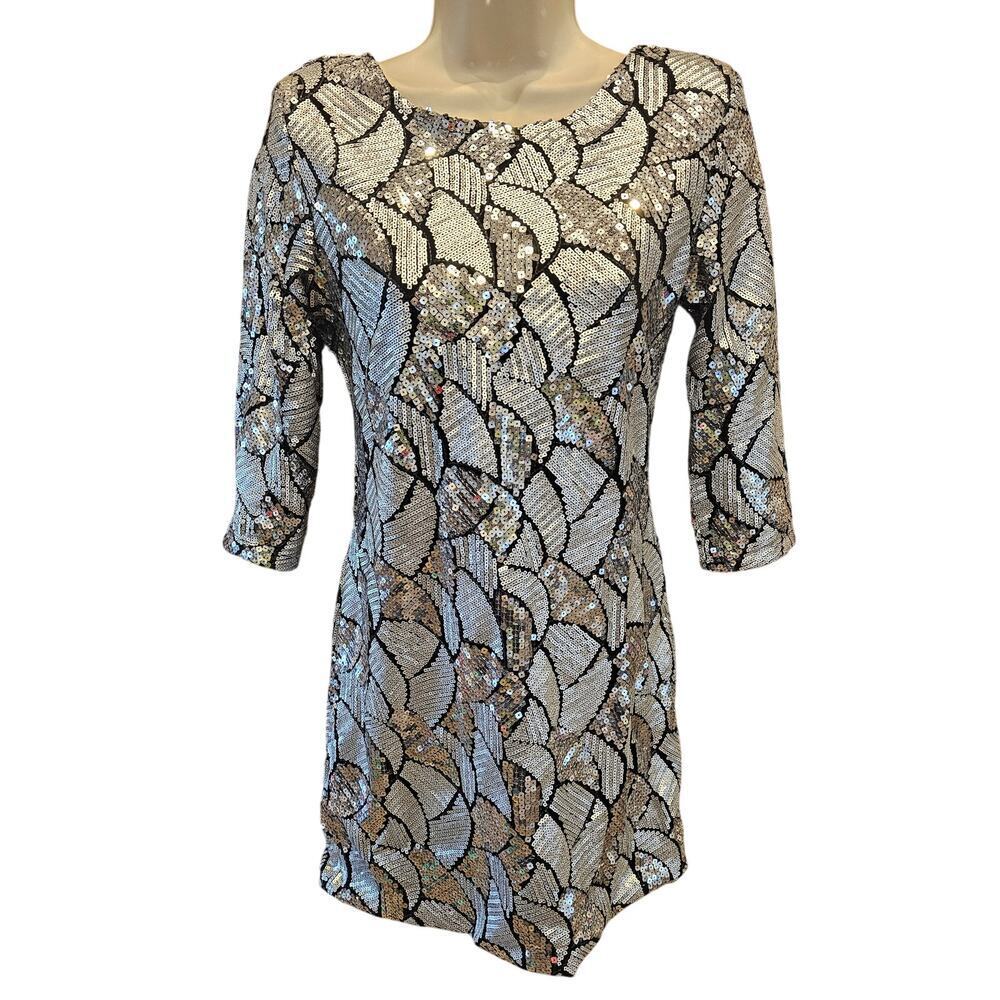 Arden B silver Cocktail, Special Occasion,  Wedding Dress Sequins bling party S
